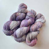 lilac lavender purple pink and blue hand dyed merino wool yarn