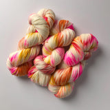 "Confetti Cake" Hand Dyed Sock Yarn with pink, orange, yellow, and peach