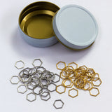 stainless steel knitting stitch markers - set of 60 hexagons in storage case