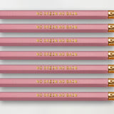 Novelty yarn themed pencil set for knitters and crocheters saying "just one more row"