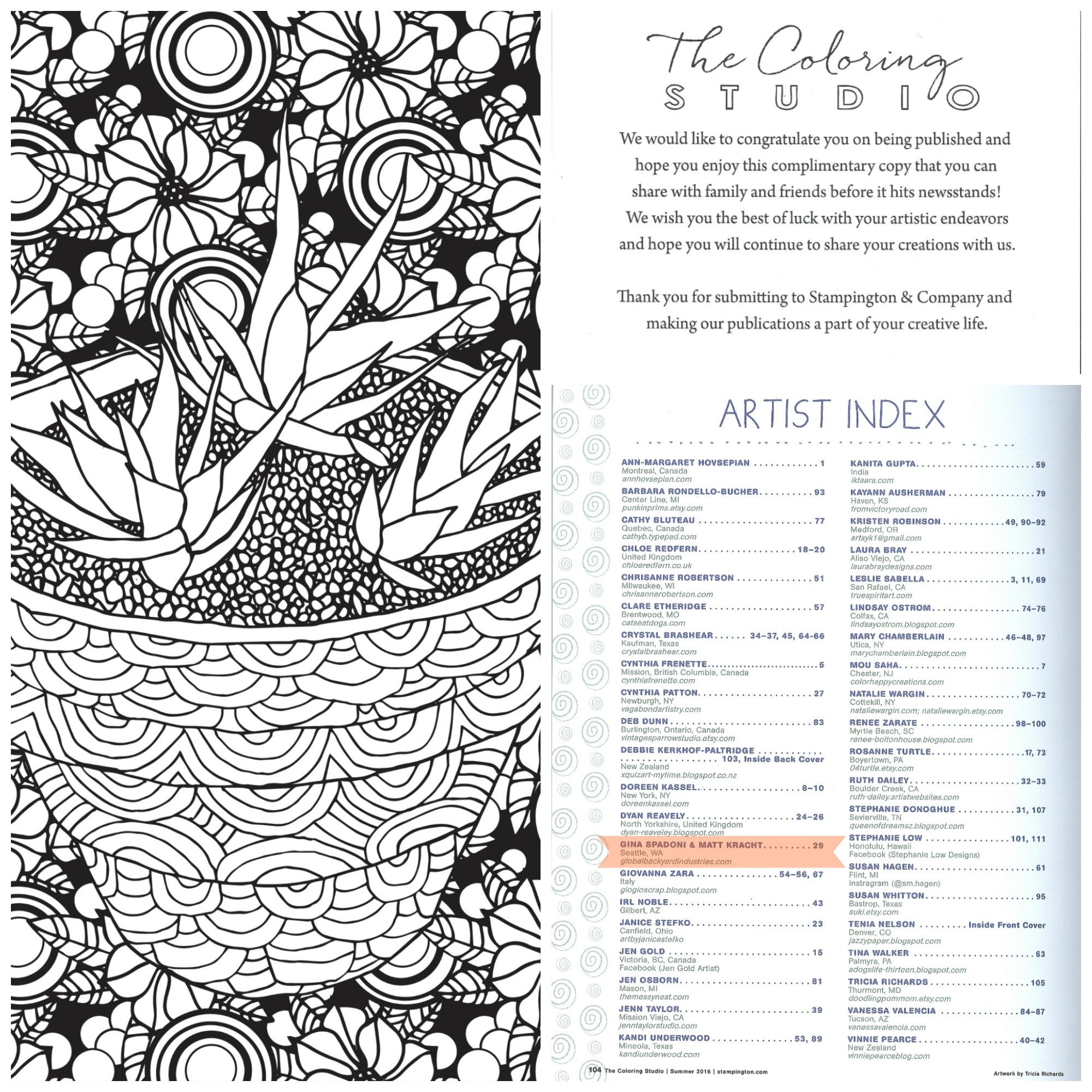 Succulent Serenity artwork featured in Stampington's "The Coloring Studio"
