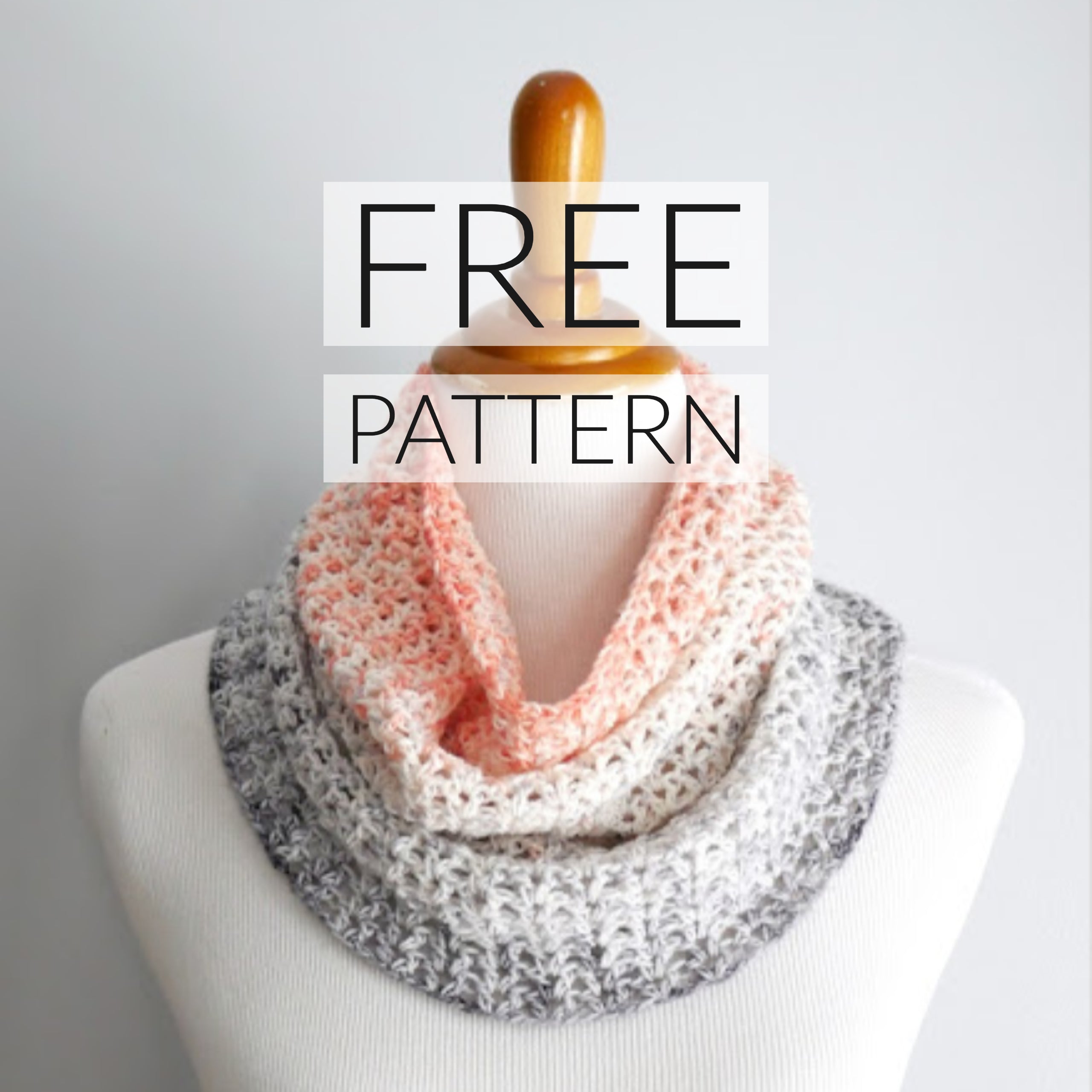 Easy & Free Cowl Crochet Pattern in Coral and Grey Sock Yarn