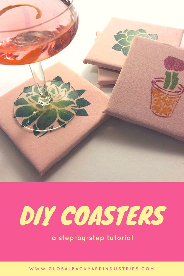 How to Make Your Own Fabric Covered Tile Coasters with Stencils