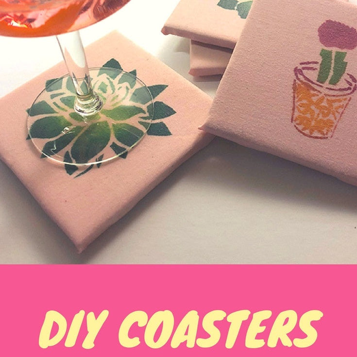 How to Make Your Own Fabric Covered Tile Coasters with Stencils