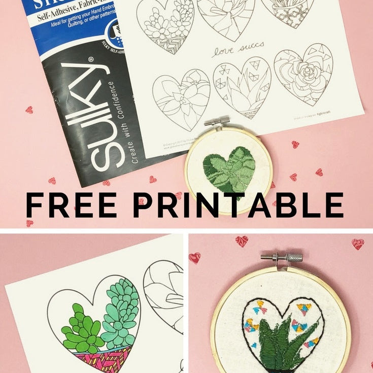 FREE Succulent Hearts Printable for National Embroidery Month