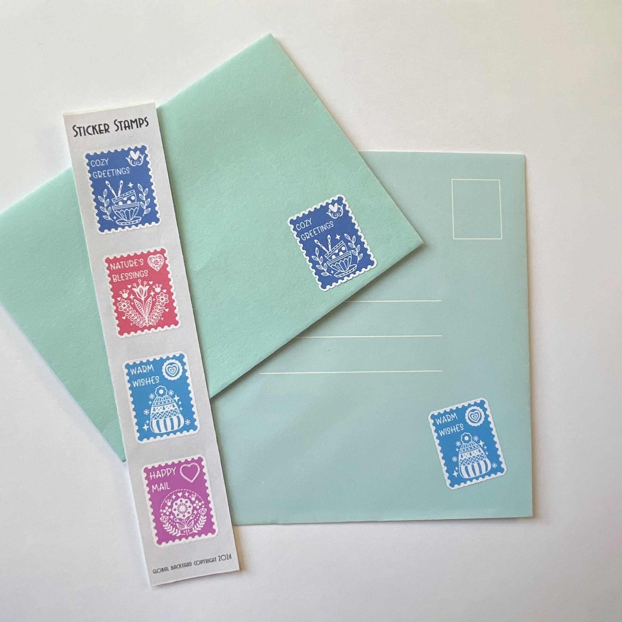 Sticker stamps in action adorning snail mail