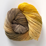 "Spicy Brown Mustard"  - Buy one skein or BUNDLE and save - DK Sock Yarn (merino/nylon light worsted weight) - Hand-dyed variegated in shades of mustard yellow and earthy brown