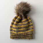 One skein of Spicy Brown Mustard, quick knitting, self-striping