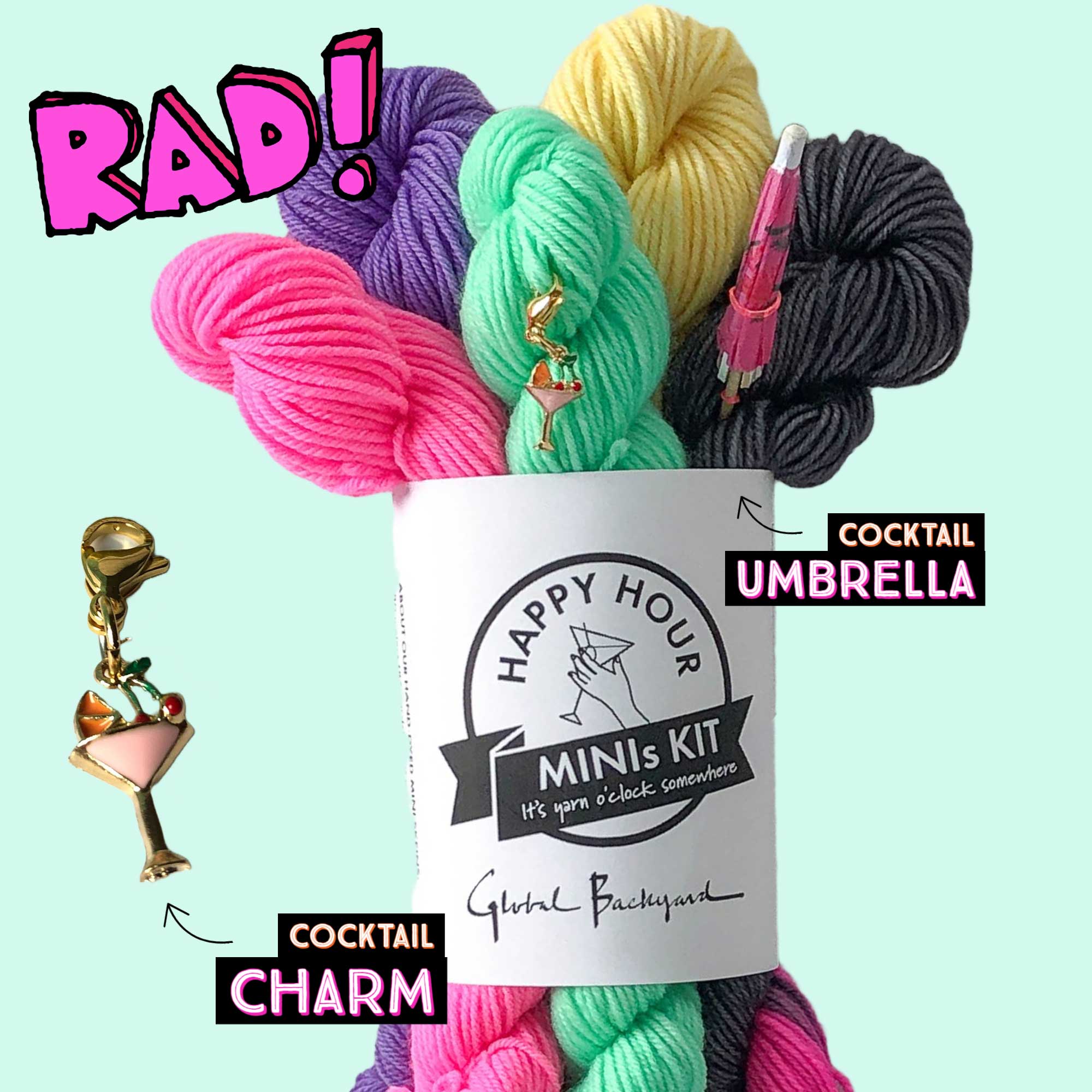 neon mini skein set - rainbow mini skeins - 90s yarn - gift for knitter - gift for crocheter - neon mini skeins - happy hour yarn kit 