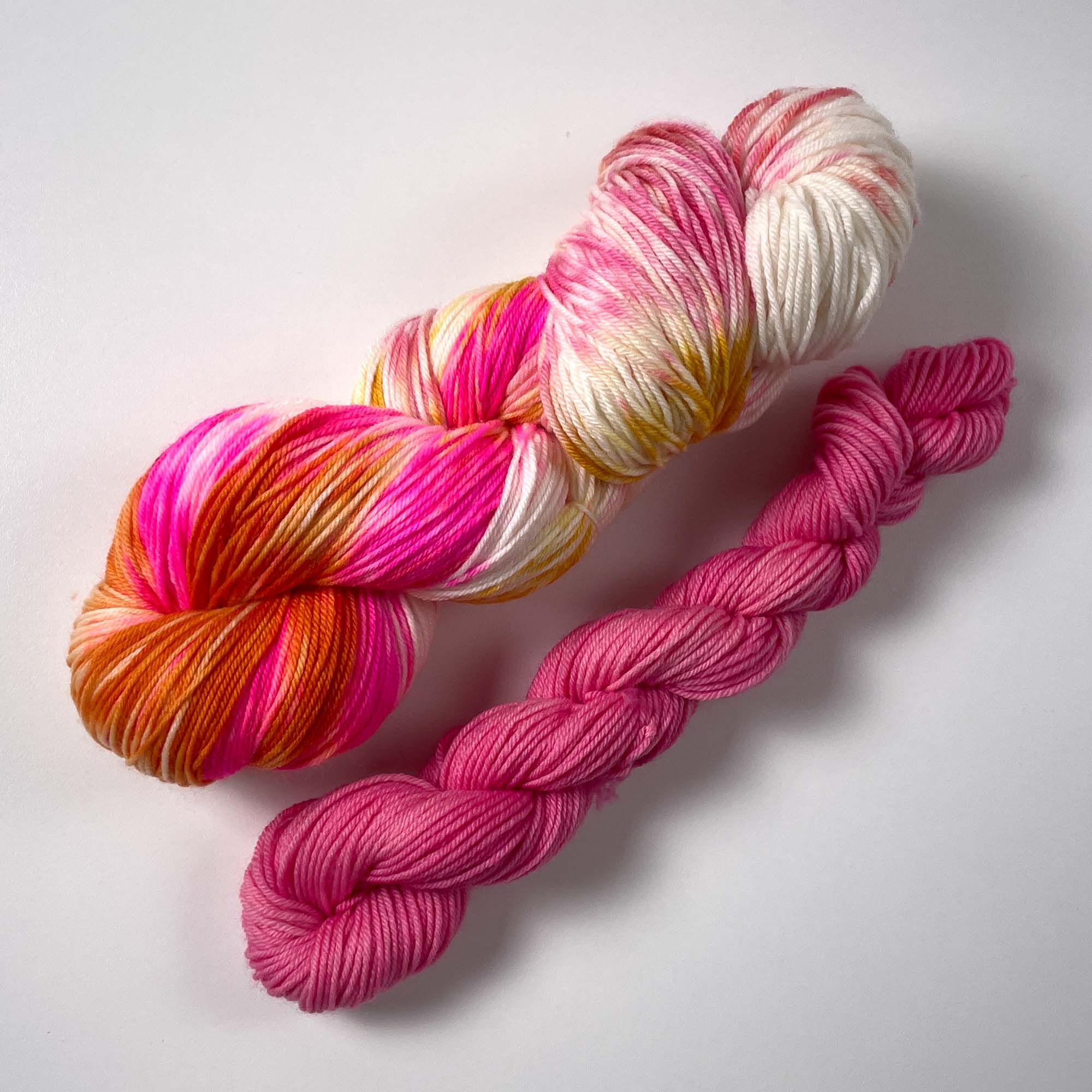 confetti cake full size merino skein plus a pretty in pink fuchsia mini 