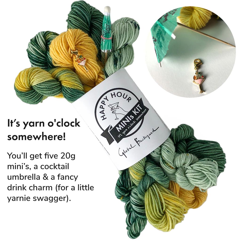 Green with Envy mini-skein set, Happy Hour collection by Global Backyard