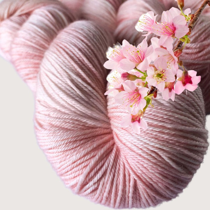 cherry blossom pink sock yarn - hand dyed by global backyard industries