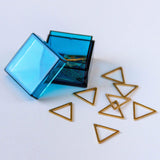 Triangle Stitch Markers - Metallic Gold Stainless in blue storage case