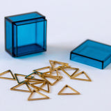 Triangle Stitch Markers - Metallic Gold Stainless in blue storage case
