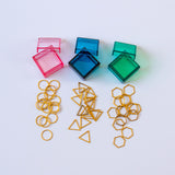 Triangle Stitch Markers - Metallic Gold Stainless in blue storage case