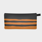 graphic cheddar yellow and black zipper pouch is lined with denim