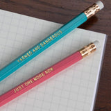 pencil set for knitters and crocheters with fun sayings like "yarned and dangerous" and "just one more row"