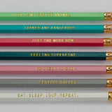 Seven pencil set for knitters - seven different sayings and fun puns about yarn, knitting and crochet