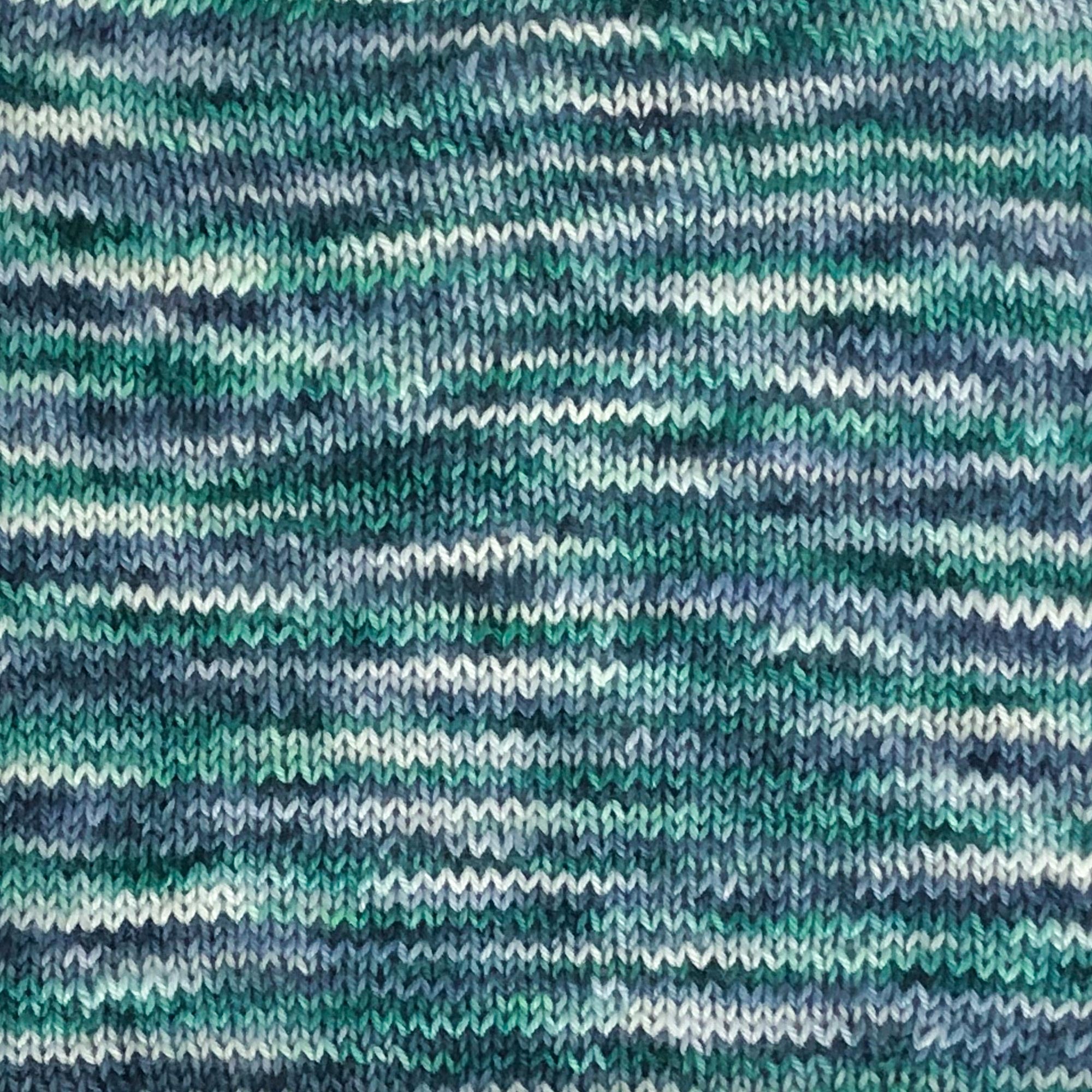 stockinette stitch knitted swatch of pacific coast fingering weight sock yarn 