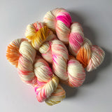 DK Yarn -- "Confetti Cake" in shades of pink, mustard and orange -- 85/15 blend