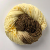 "Chocolate Cream" Merino Wool Sock yarn - brown and vanilla with caramel yellow speckles