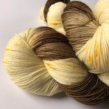 "Chocolate Cream" Merino Wool Sock yarn - brown and vanilla with caramel yellow speckles