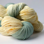 robin's nest sock yarn -- merino wool fingering-weight hand-dyed blue and cream speckled yarn 