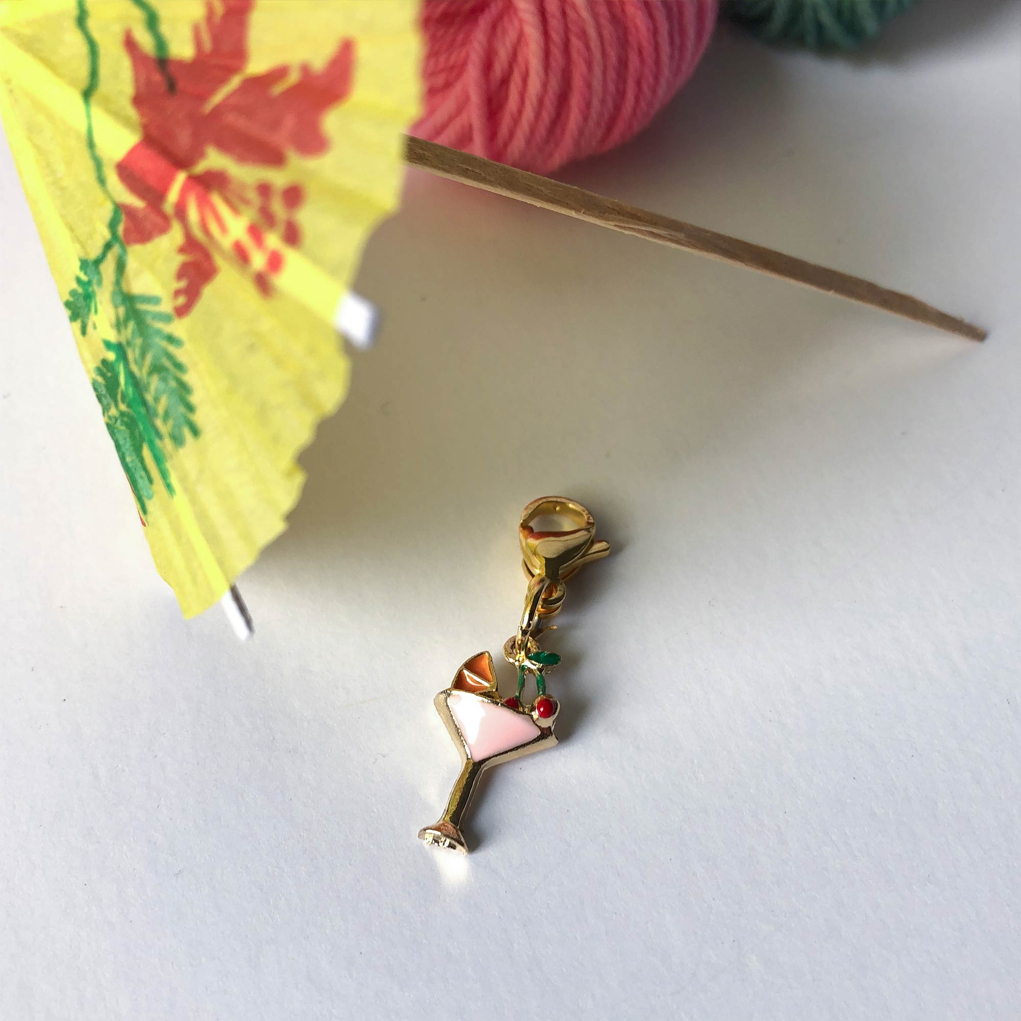 stitch marker and drink umbrella comes with the mini-skein set of five 