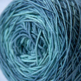 Surfs Up Blue Green Fingering Weight Sock Yarn in hand dyed merino/nylon blend