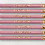 Novelty yarn themed pencil set for knitters and crocheters saying "just one more row" 