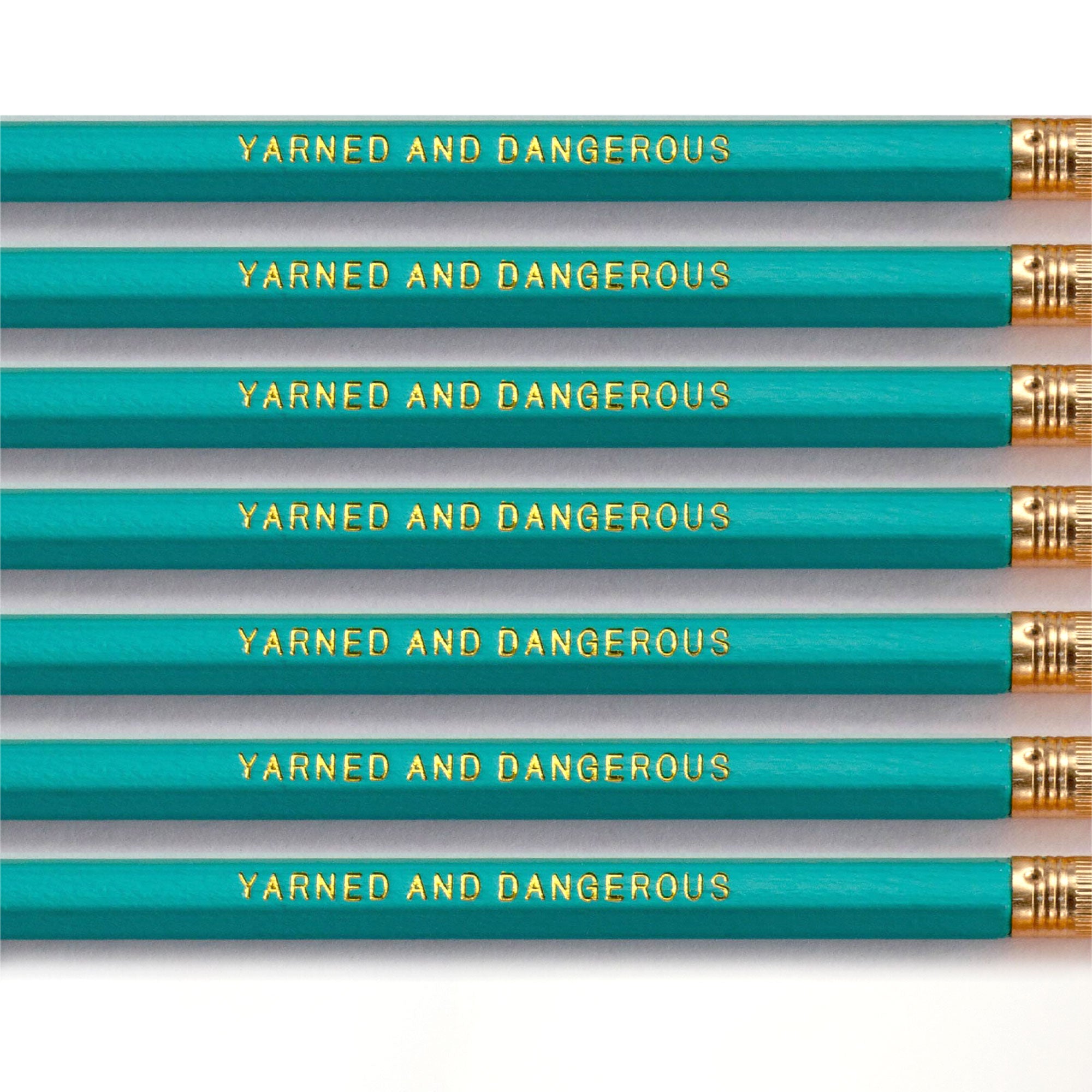 fun pencil set for knitters and crocheters - quality wooden pencils embossed with gold lettering - made in America