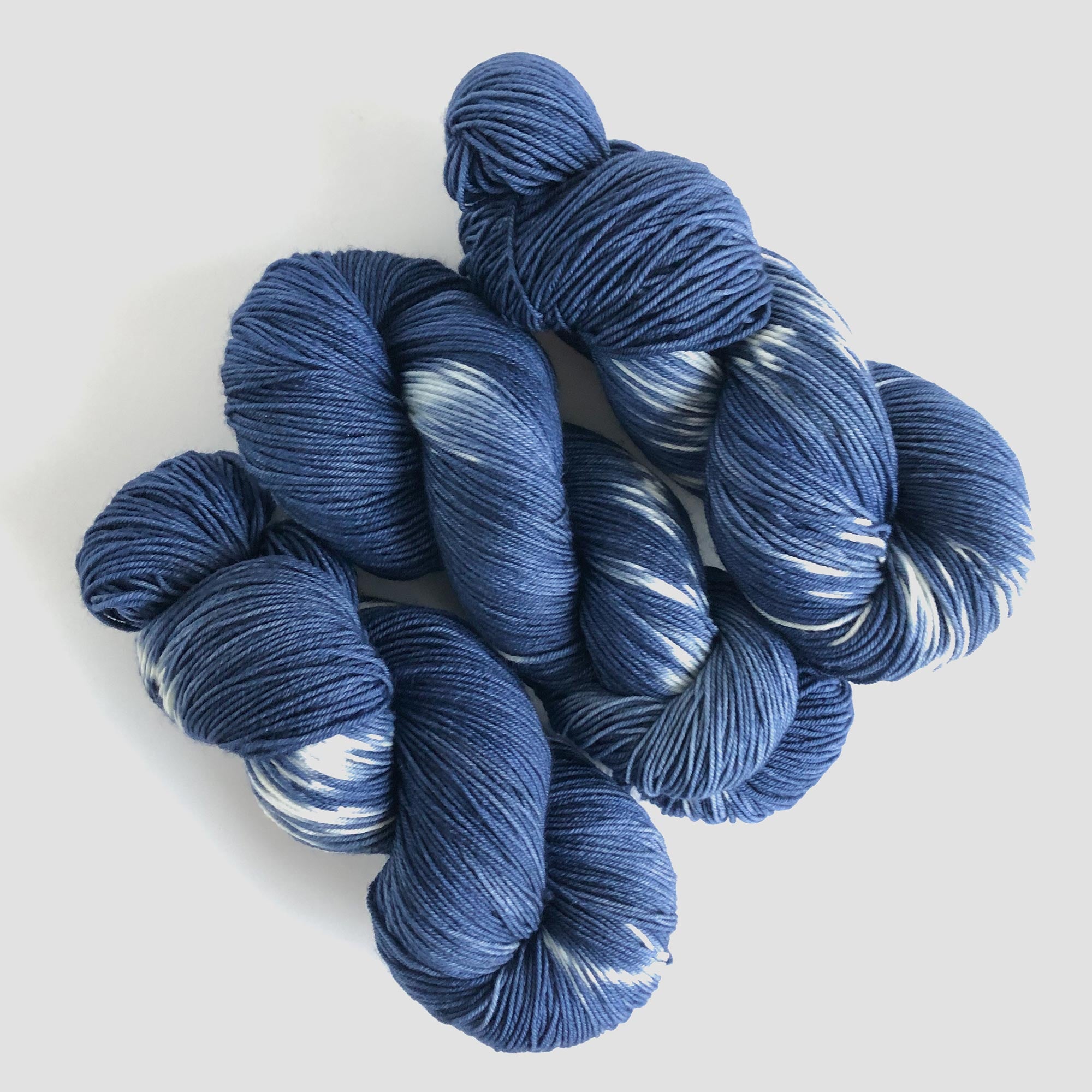 shibori indigo blue hand dyed sock yarn