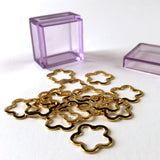 shiny gold metal stitch markers and pretty lavender box