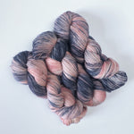 variegated pink and denim blue hand dyed sock yarn 