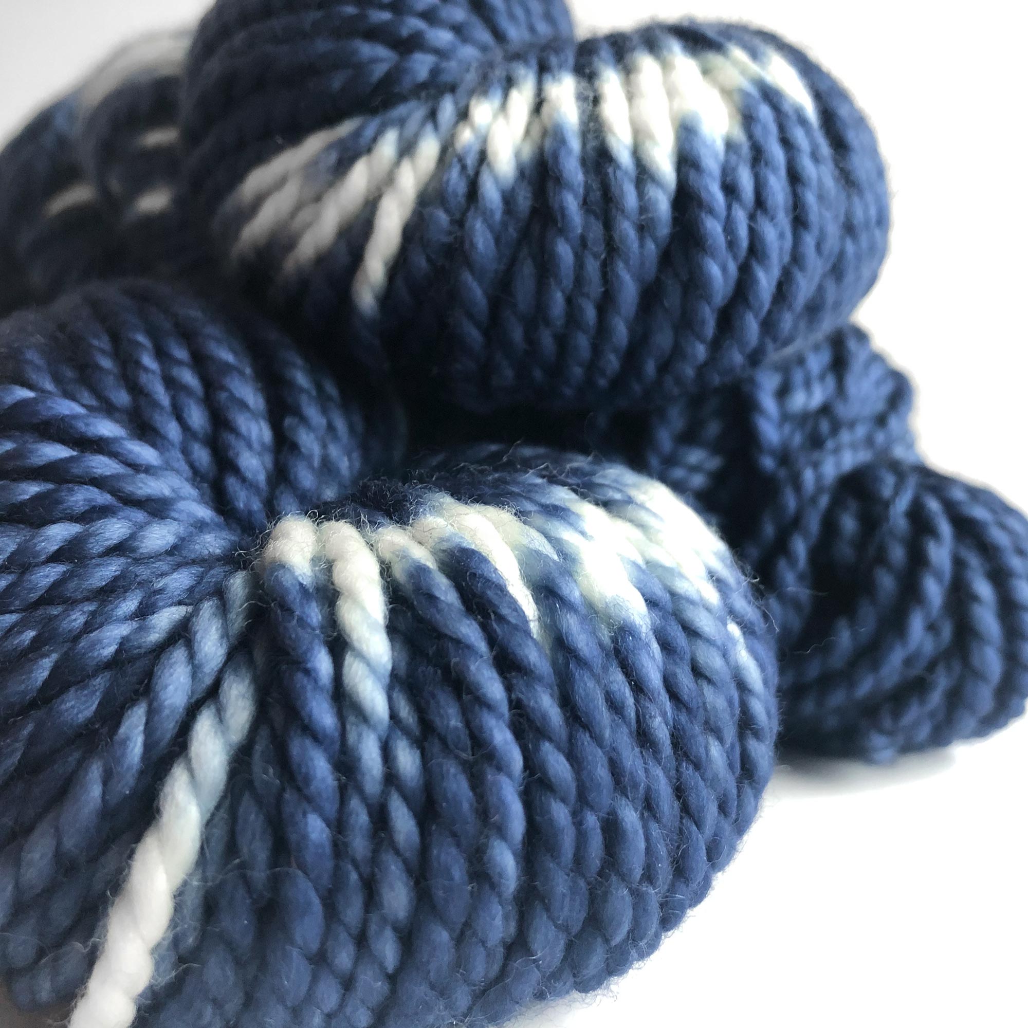close up of indigo shibori bulky weight yarn