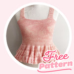 strawberry cream peplum tank top crochet pattern by fiber flux, in cherry blossom hand dyed yarn from global backyard