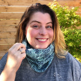 the Copenhagen Cowl pattern crocheted with "surf's up" blue sock yarn